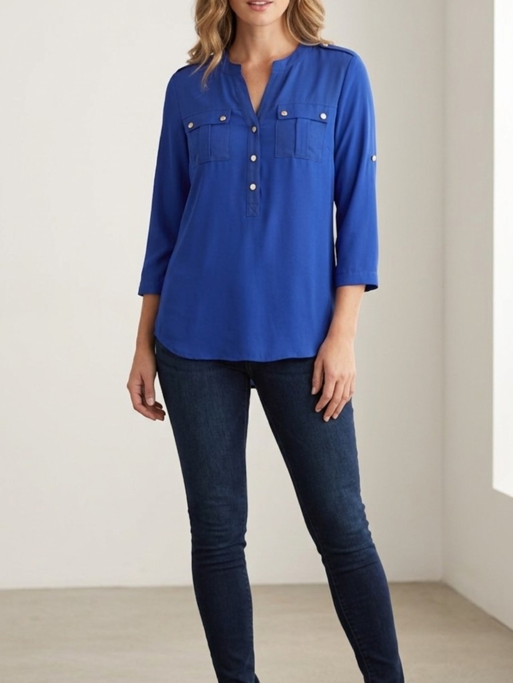 Carmen Long Sleeve Royal Blue Blouse Small